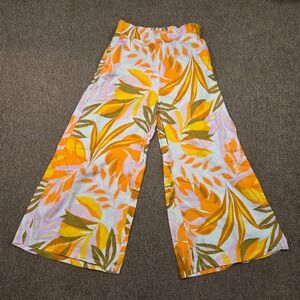 C&C California Linen Pants Womens Size M Multi-Color Tropical Floral Wide Leg